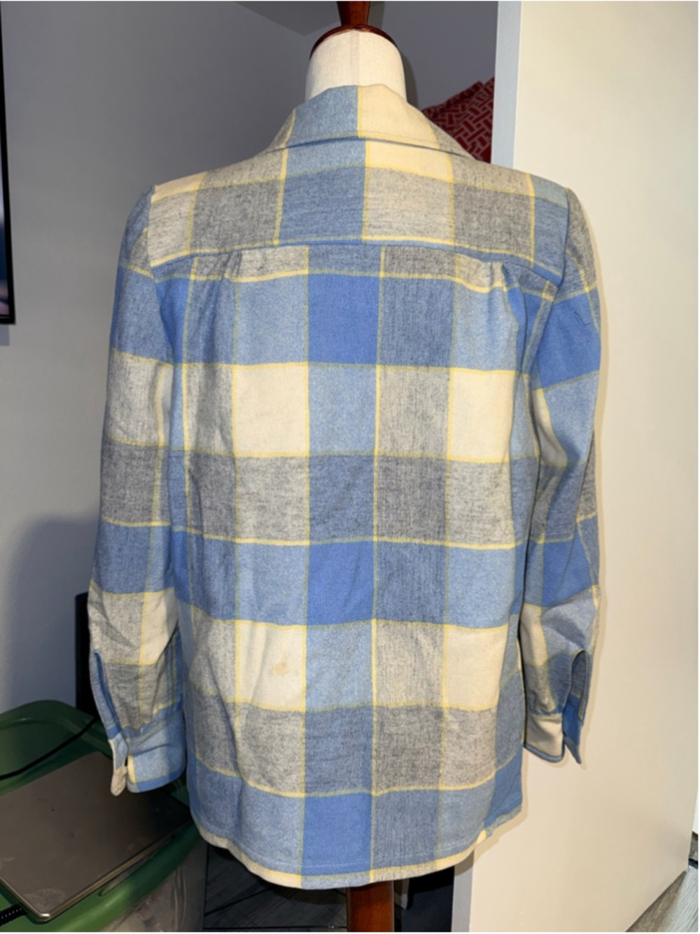 Vintage 1950s Pendleton Womens '49er Wool Jacket Plaid Gray Yellow Blue Padded S - Picture 8 of 12